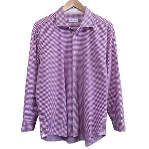 Robert Graham Mens 2XL (47/18.5) Purple White Gingham Textured Button Up Shirt